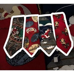 Vtg 4 Holiday Neckties Ties Tie‎ LOT Christmas Santa Adolfo specialTies Dillards